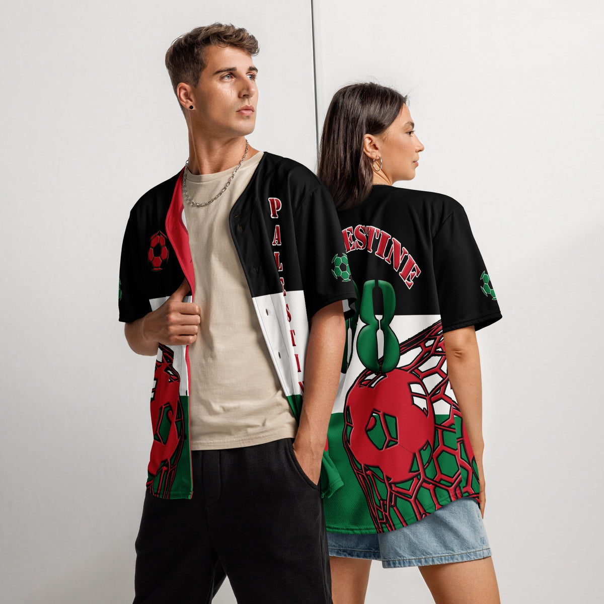 Palestine Football Themed Button-Down Sport Jersey - Conscious Apparel Store