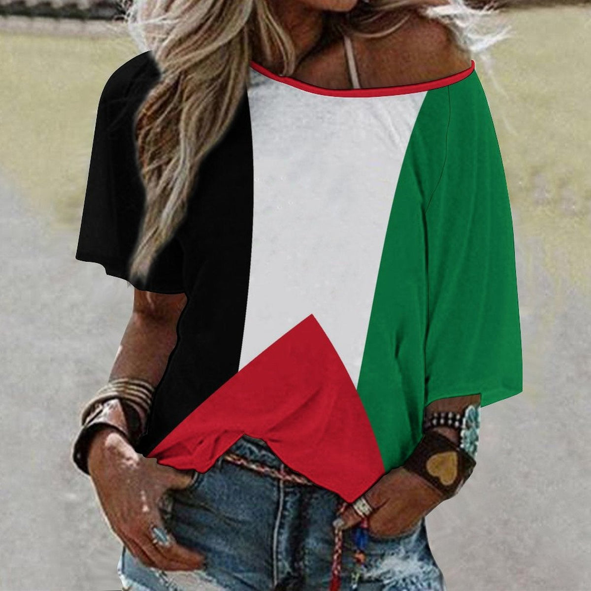 Palestine Women’s Loose Half-Sleeve Boat Neck T-Shirt - Conscious Apparel Store