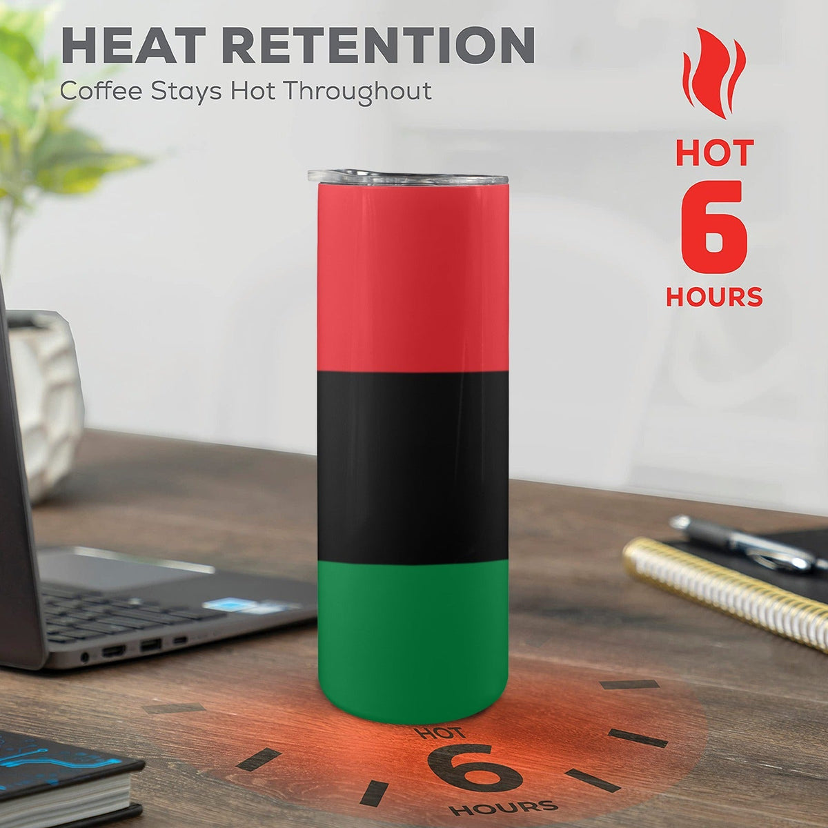 Pan African Flag 20oz Tall Skinny Tumbler with Lid and Straw - Conscious Apparel Store