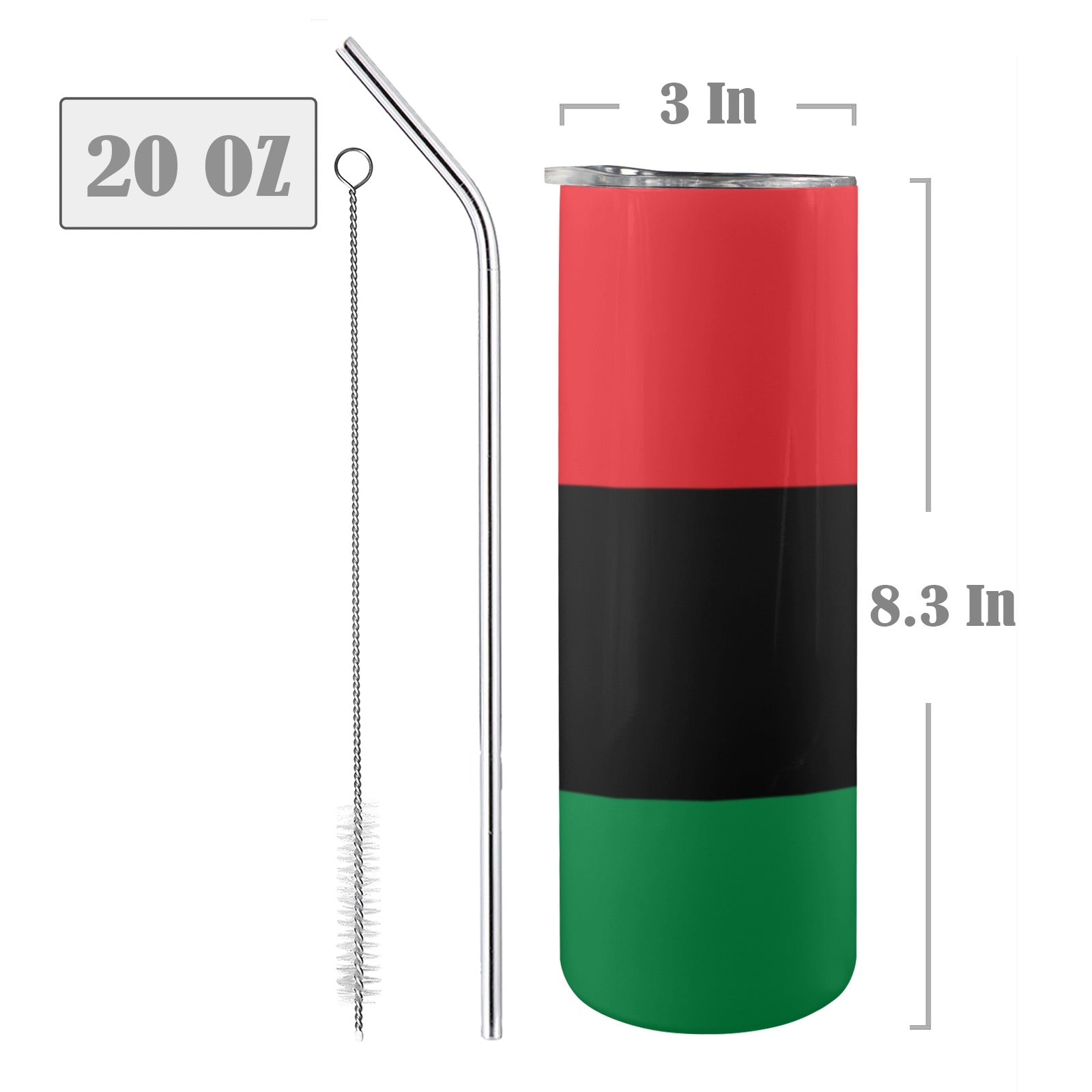 Pan African Flag 20oz Tall Skinny Tumbler with Lid and Straw - Conscious Apparel Store