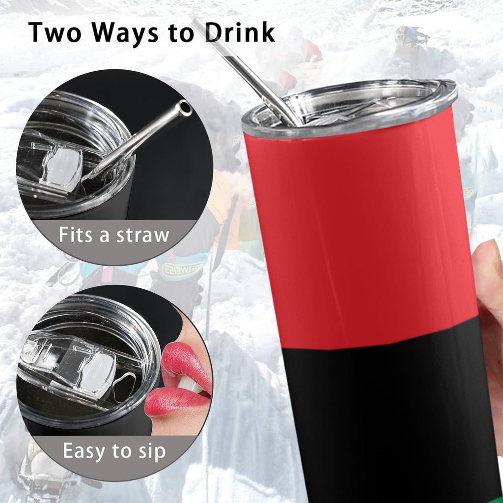 Pan African Flag 20oz Tall Skinny Tumbler with Lid and Straw - Conscious Apparel Store