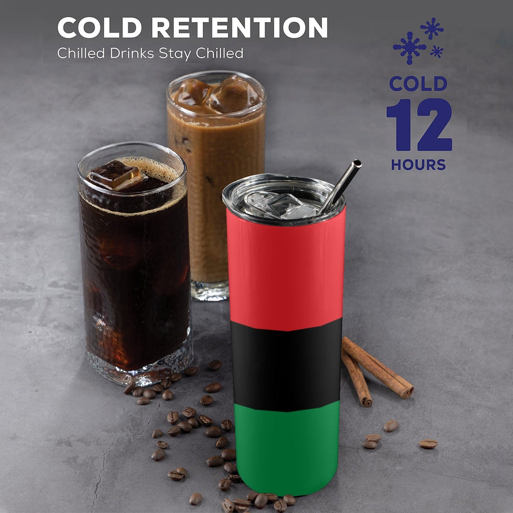 Pan African Flag 20oz Tall Skinny Tumbler with Lid and Straw - Conscious Apparel Store