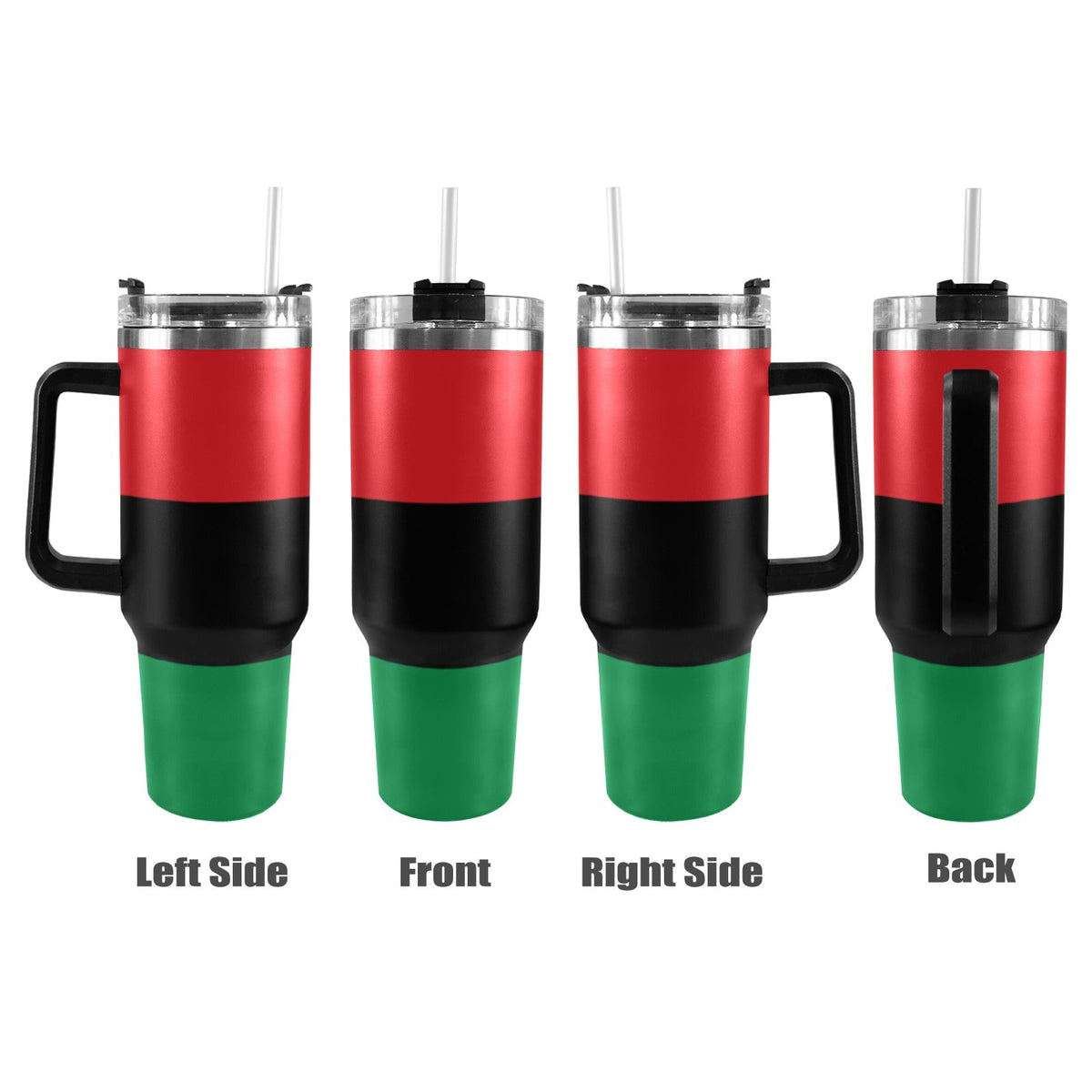 Pan African Flag 40oz Tumbler with Black Handle - Conscious Apparel Store