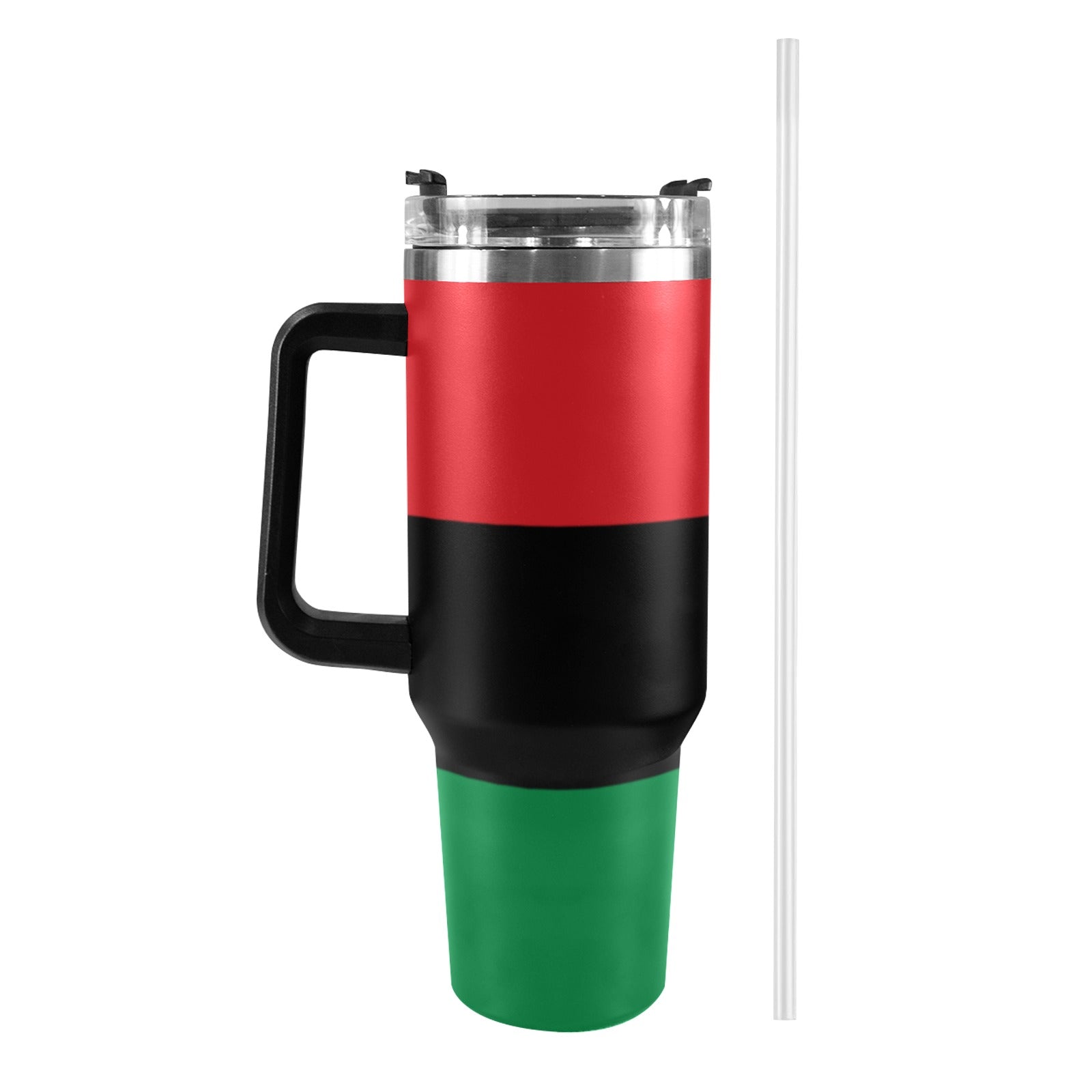 Pan African Flag 40oz Tumbler with Black Handle - Conscious Apparel Store
