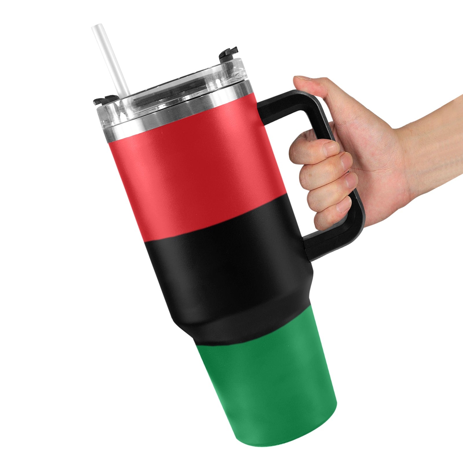 Pan African Flag 40oz Tumbler with Black Handle - Conscious Apparel Store