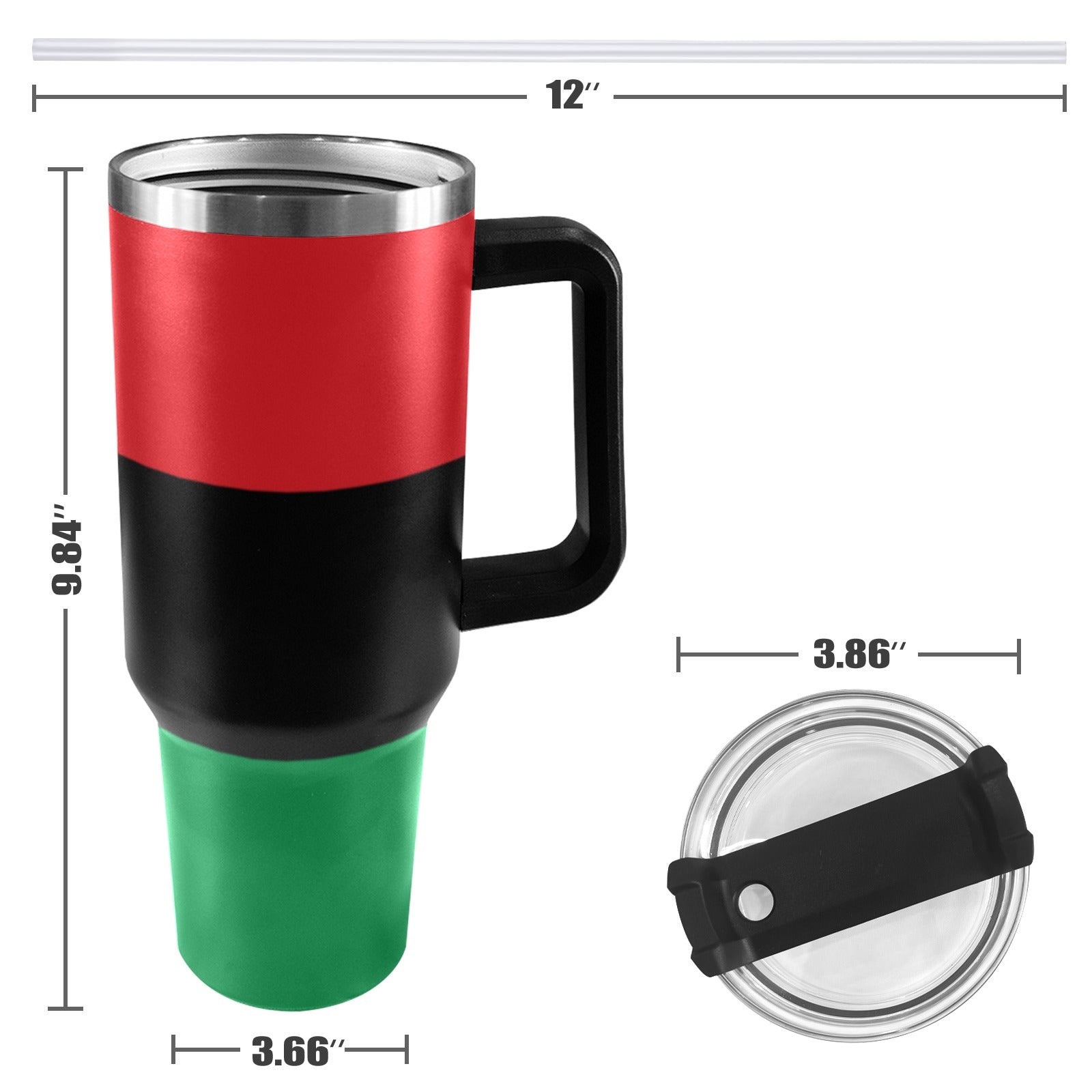 Pan African Flag 40oz Tumbler with Black Handle - Conscious Apparel Store