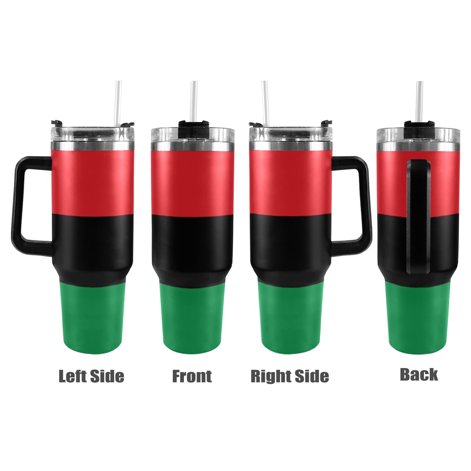 Pan African Flag 40oz Tumbler with Black Handle - Conscious Apparel Store