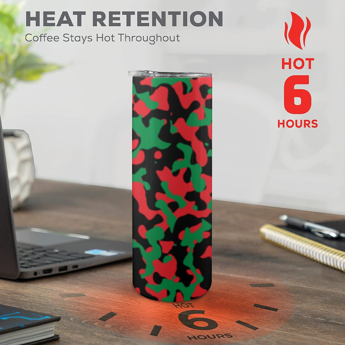 Pan African Flag Camo 20oz Tall Skinny Tumbler with Lid and Straw - Conscious Apparel Store