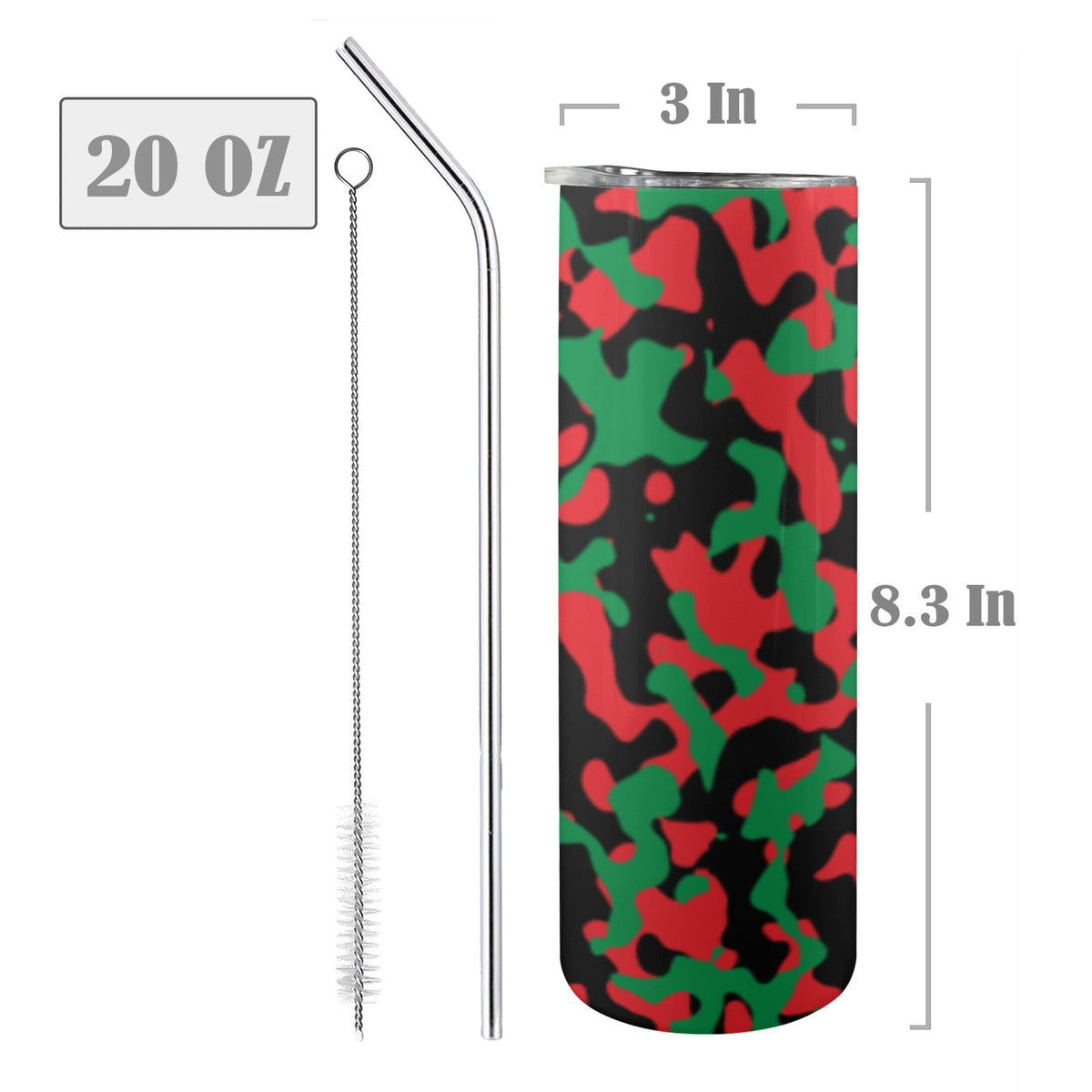 Pan African Flag Camo 20oz Tall Skinny Tumbler with Lid and Straw - Conscious Apparel Store