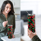 Pan African Flag Camo 20oz Tall Skinny Tumbler with Lid and Straw - Conscious Apparel Store