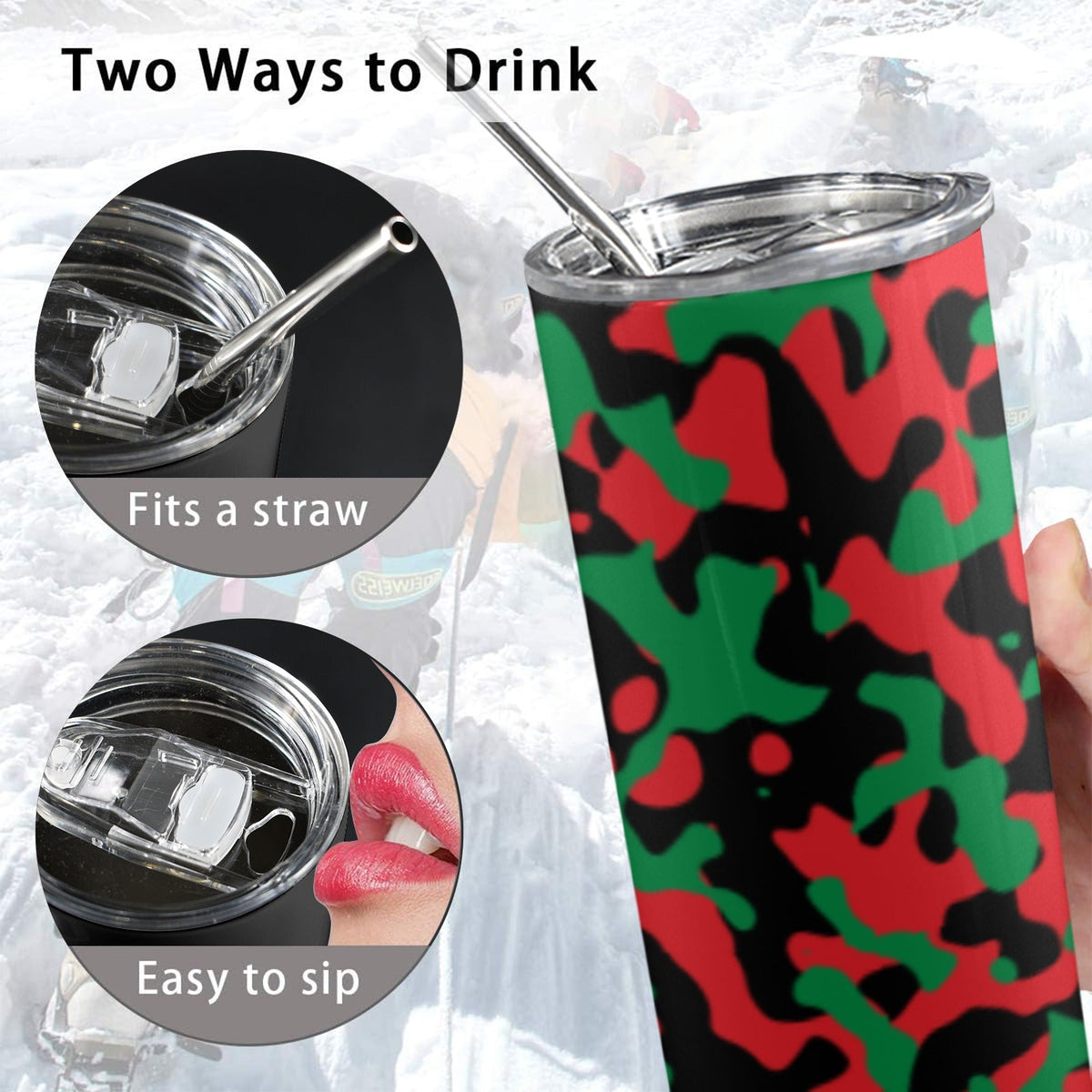 Pan African Flag Camo 20oz Tall Skinny Tumbler with Lid and Straw - Conscious Apparel Store