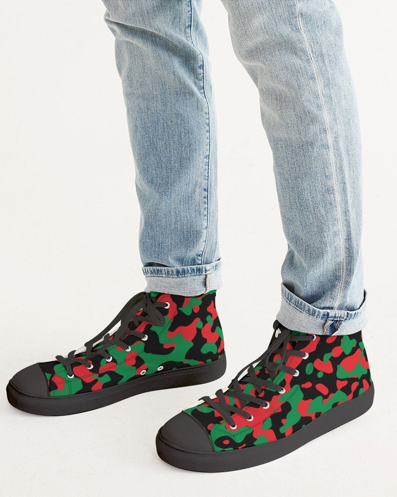 Pan African Flag Camo Men's Hightop Canvas Shoe - Black - Conscious Apparel Store