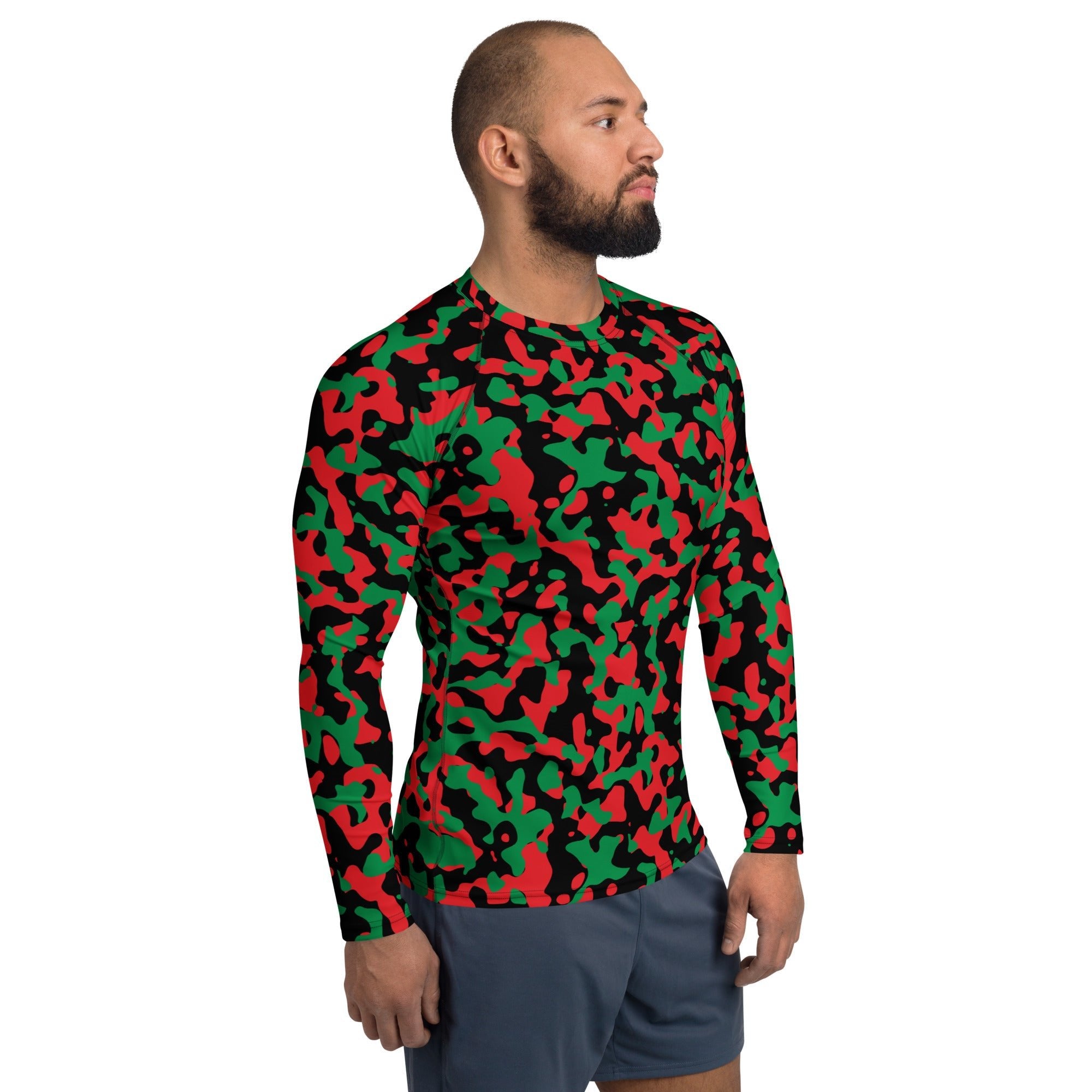 Pan African Flag Camo Men's Rash Guard - Conscious Apparel Store
