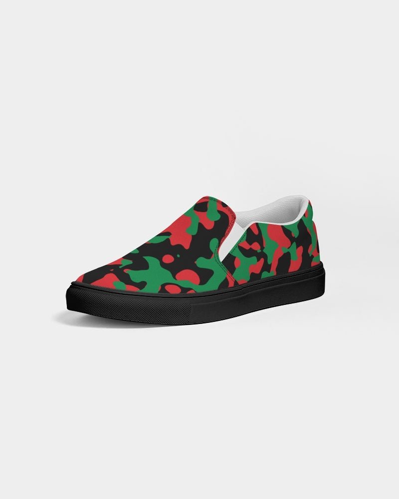 Pan African Flag Camo Men's Slip-On Canvas Shoe - Black - Conscious Apparel Store