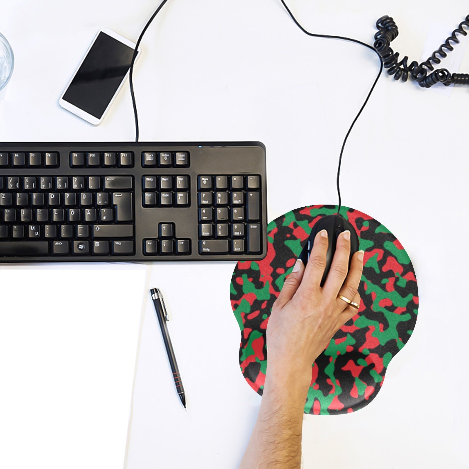 Pan African Flag Camo Mouse Pad with Wrist Rest Support - Conscious Apparel Store
