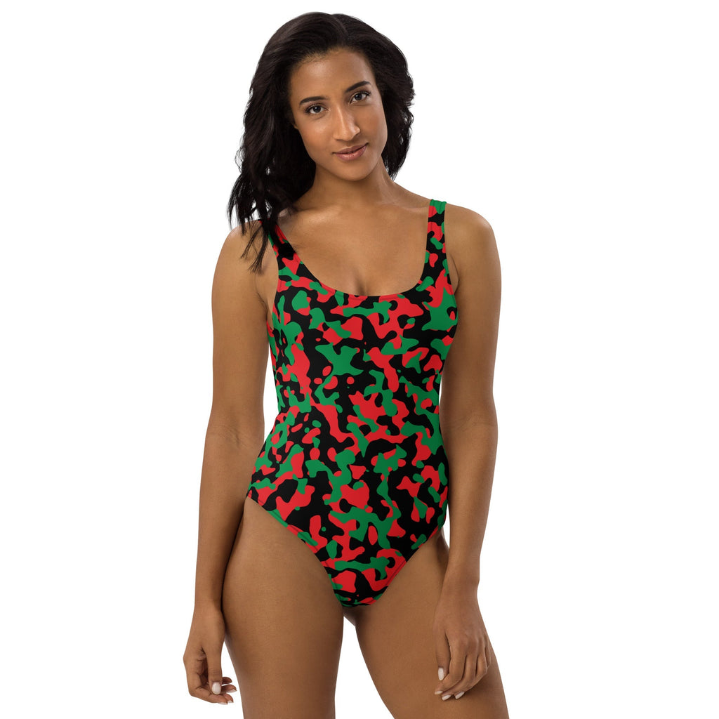 Pan African Flag Camo One-Piece Swimsuit - Conscious Apparel Store