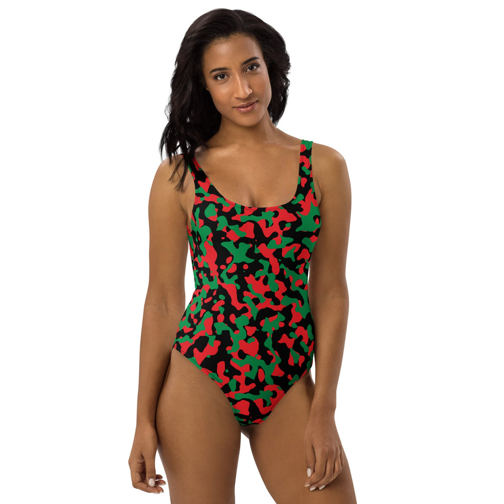 Pan African Flag Camo One - Piece Swimsuit - Conscious Apparel Store