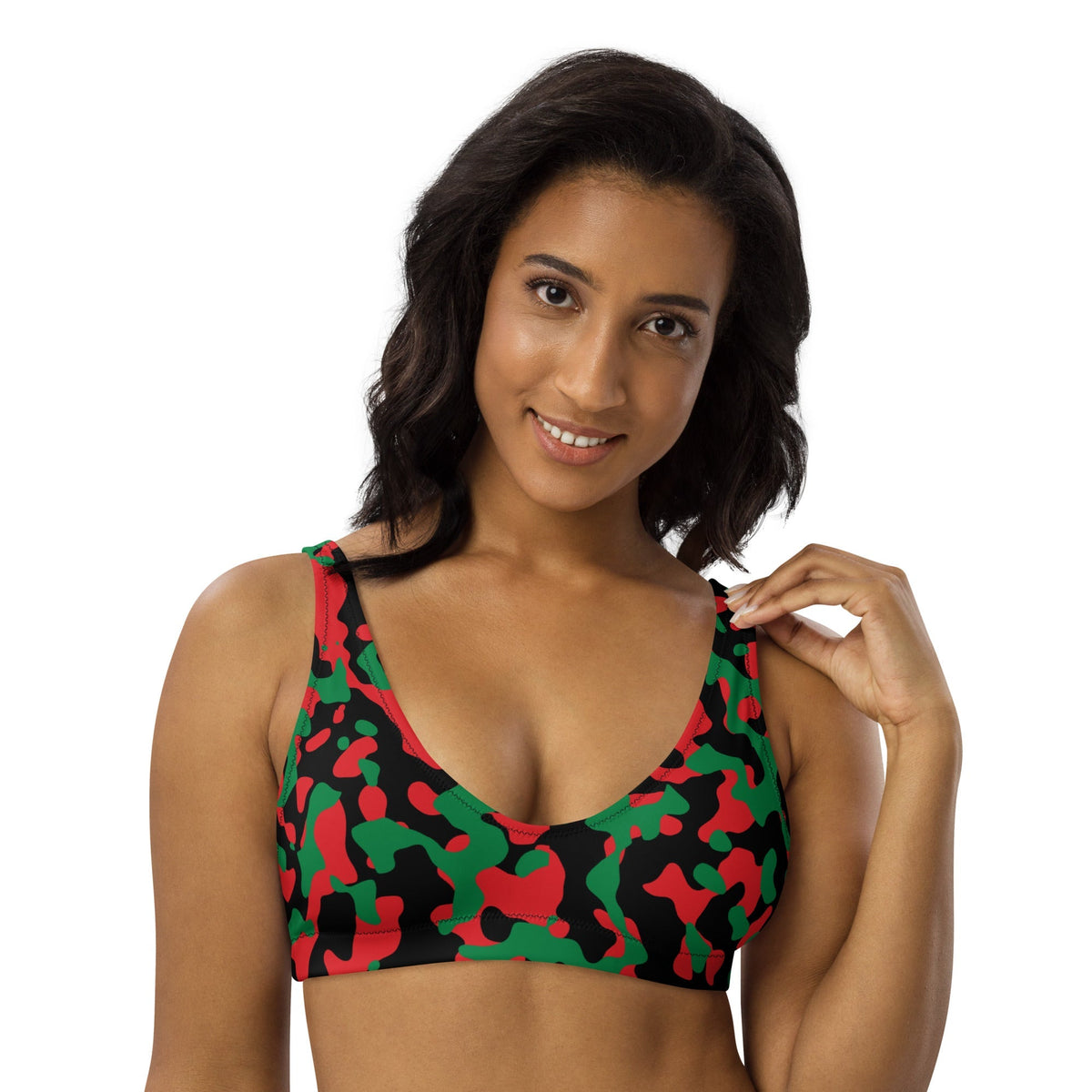 Pan African Flag Camo padded bikini top - Conscious Apparel Store