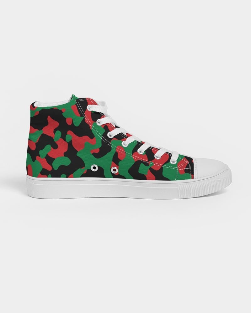 Pan African Flag Camo Women's Hightop Canvas Shoe - Conscious Apparel Store