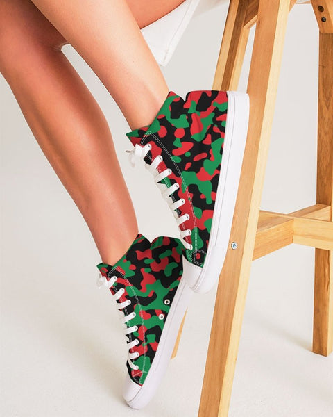 Pan African Flag Camo Women's Hightop Canvas Shoe - Conscious Apparel Store