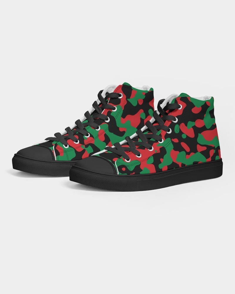 Pan African Flag Camo Women's Hightop Canvas Shoe - Black - Conscious Apparel Store