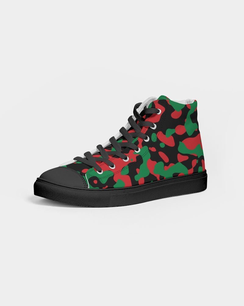 Pan African Flag Camo Women's Hightop Canvas Shoe - Black - Conscious Apparel Store