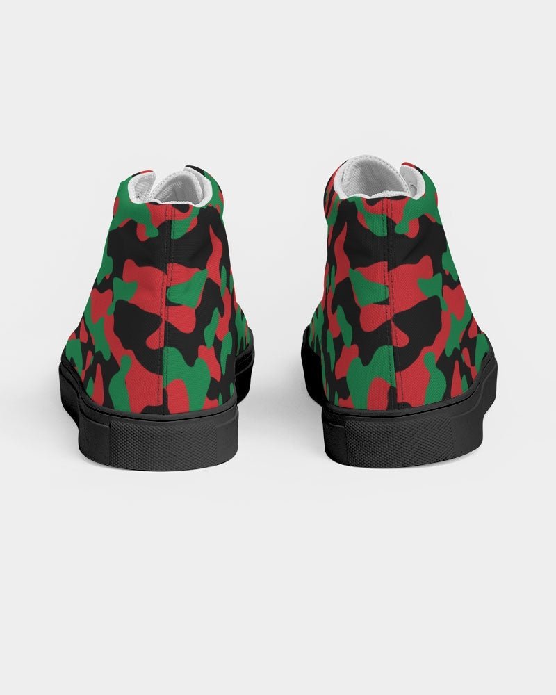 Pan African Flag Camo Women's Hightop Canvas Shoe - Black - Conscious Apparel Store