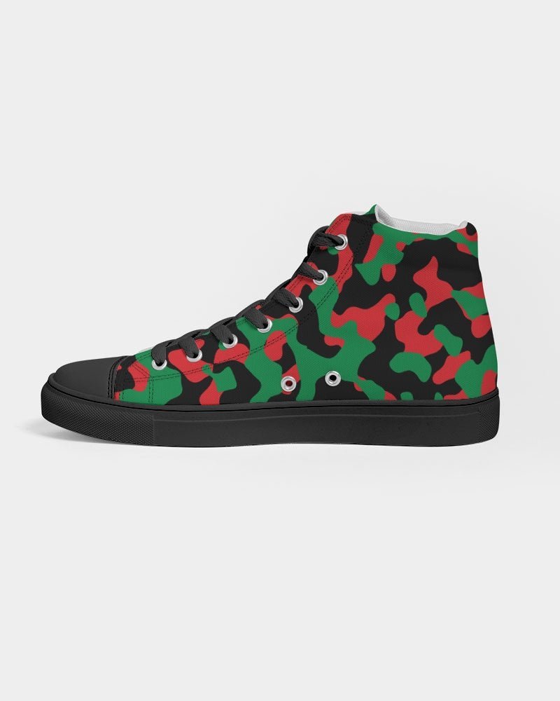 Pan African Flag Camo Women's Hightop Canvas Shoe - Black - Conscious Apparel Store