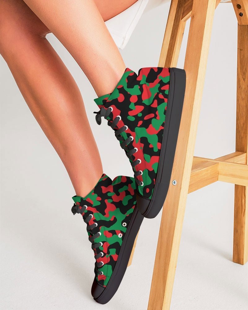 Pan African Flag Camo Women's Hightop Canvas Shoe - Black - Conscious Apparel Store