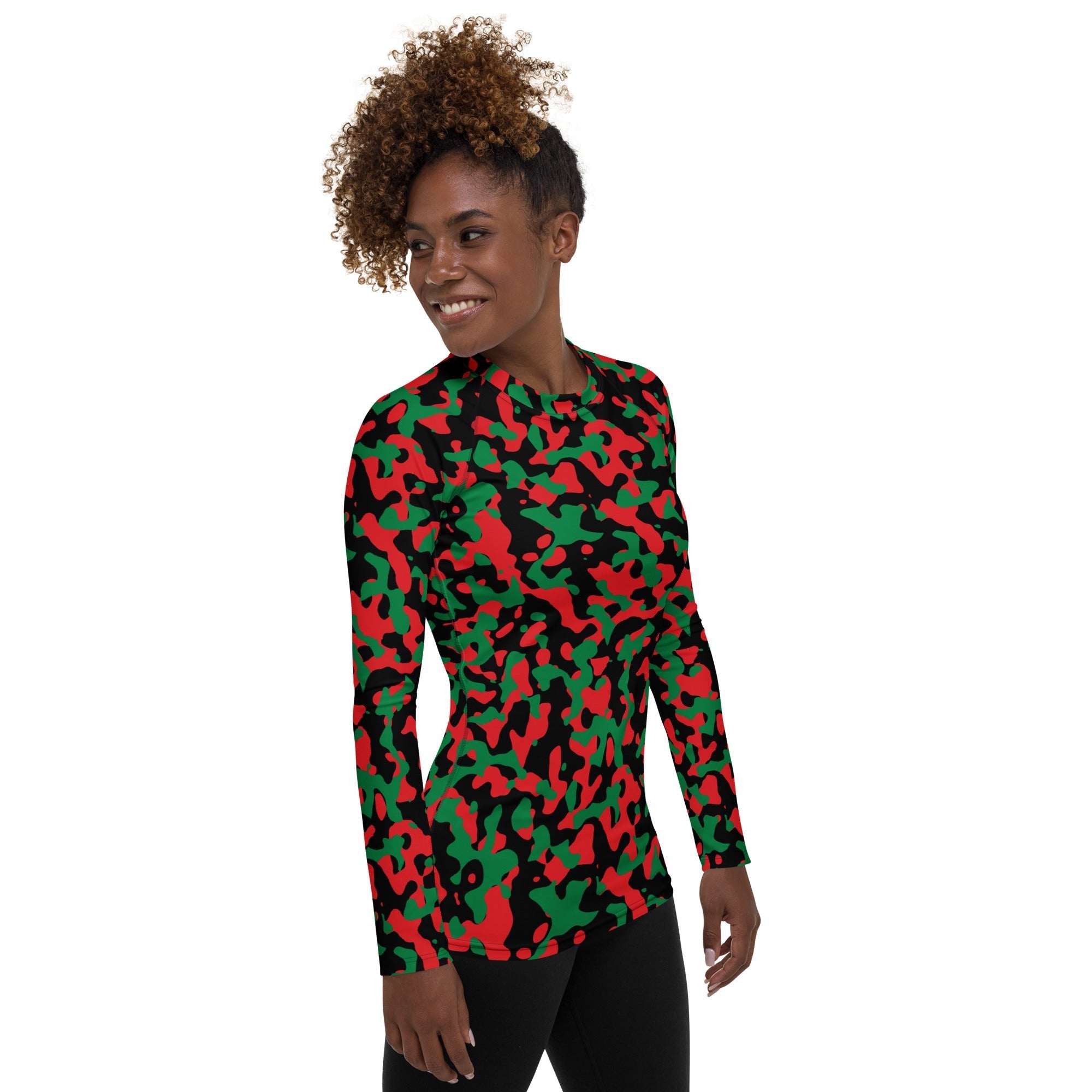 Pan African Flag Camo Women's Rash Guard - Conscious Apparel Store