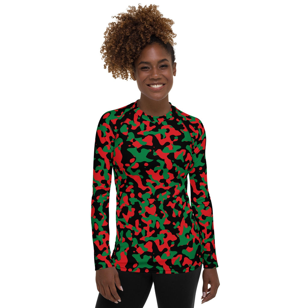 Pan African Flag Camo Women's Rash Guard - Conscious Apparel Store