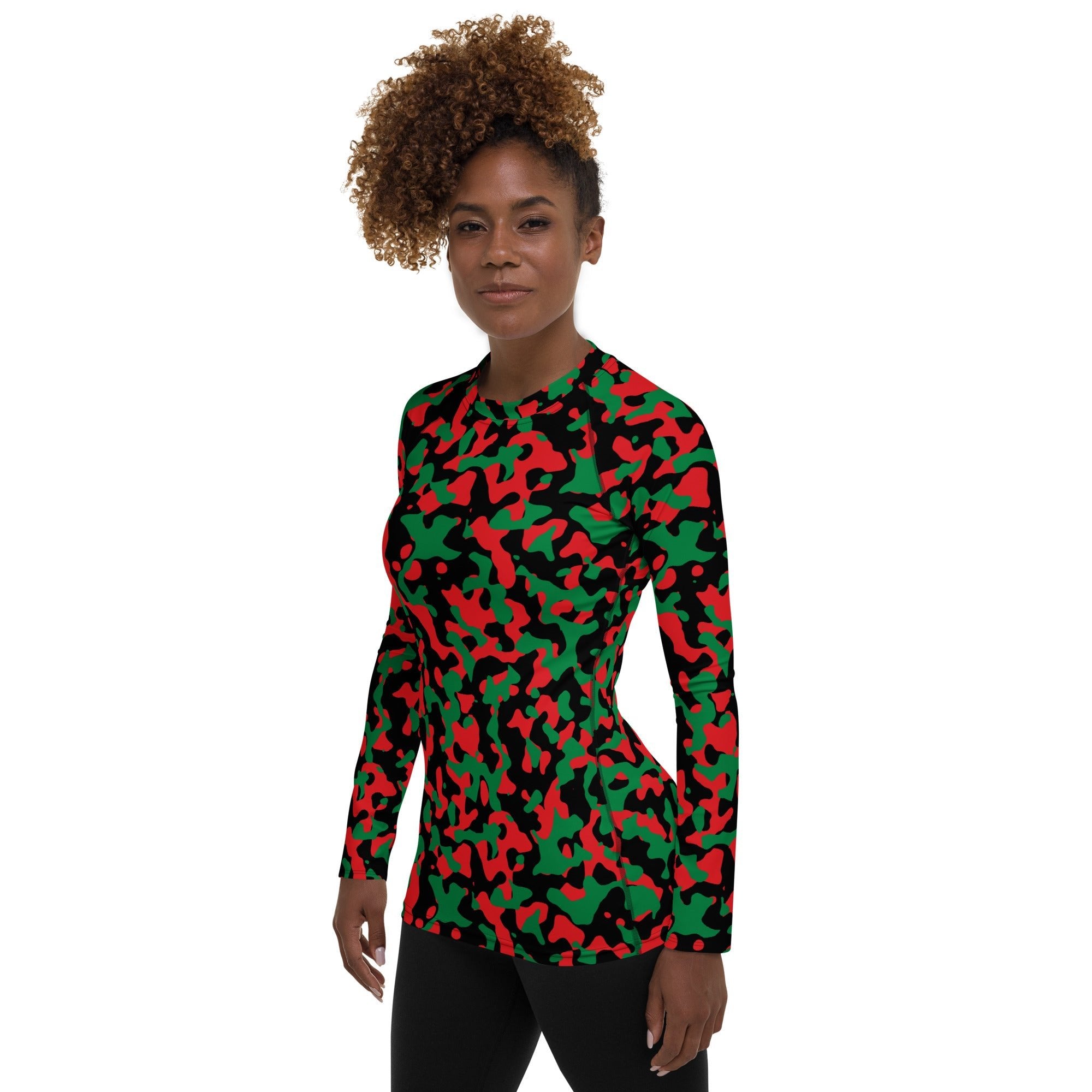 Pan African Flag Camo Women's Rash Guard - Conscious Apparel Store