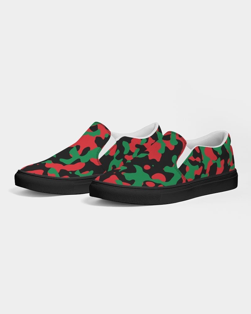 Pan African Flag Camo Women's Slip-On Canvas Shoe - Black - Conscious Apparel Store