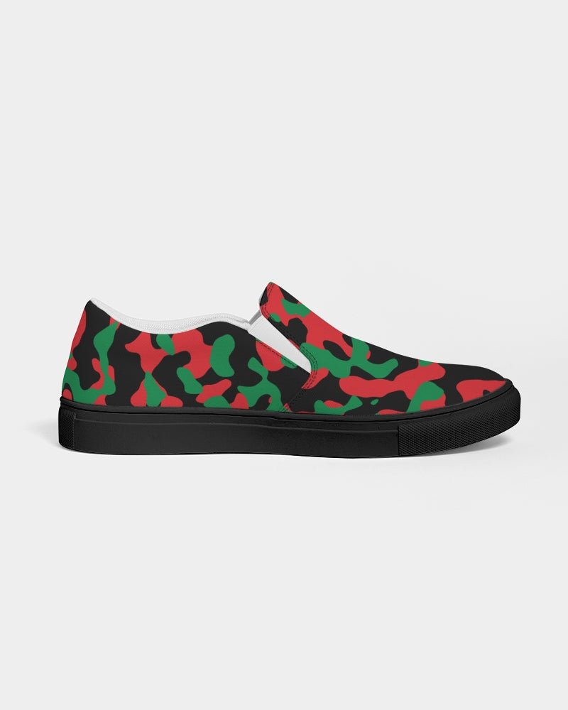 Pan African Flag Camo Women's Slip - On Canvas Shoe - Black - Conscious Apparel Store