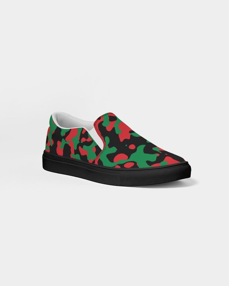 Pan African Flag Camo Women's Slip-On Canvas Shoe - Black - Conscious Apparel Store