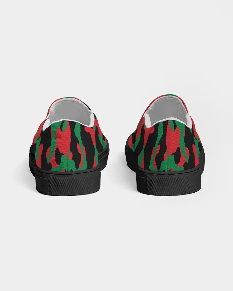 Pan African Flag Camo Women's Slip-On Canvas Shoe - Black - Conscious Apparel Store