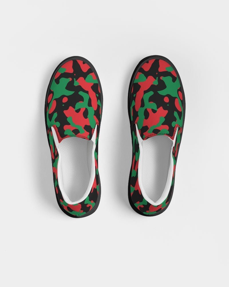 Pan African Flag Camo Women's Slip-On Canvas Shoe - Black - Conscious Apparel Store