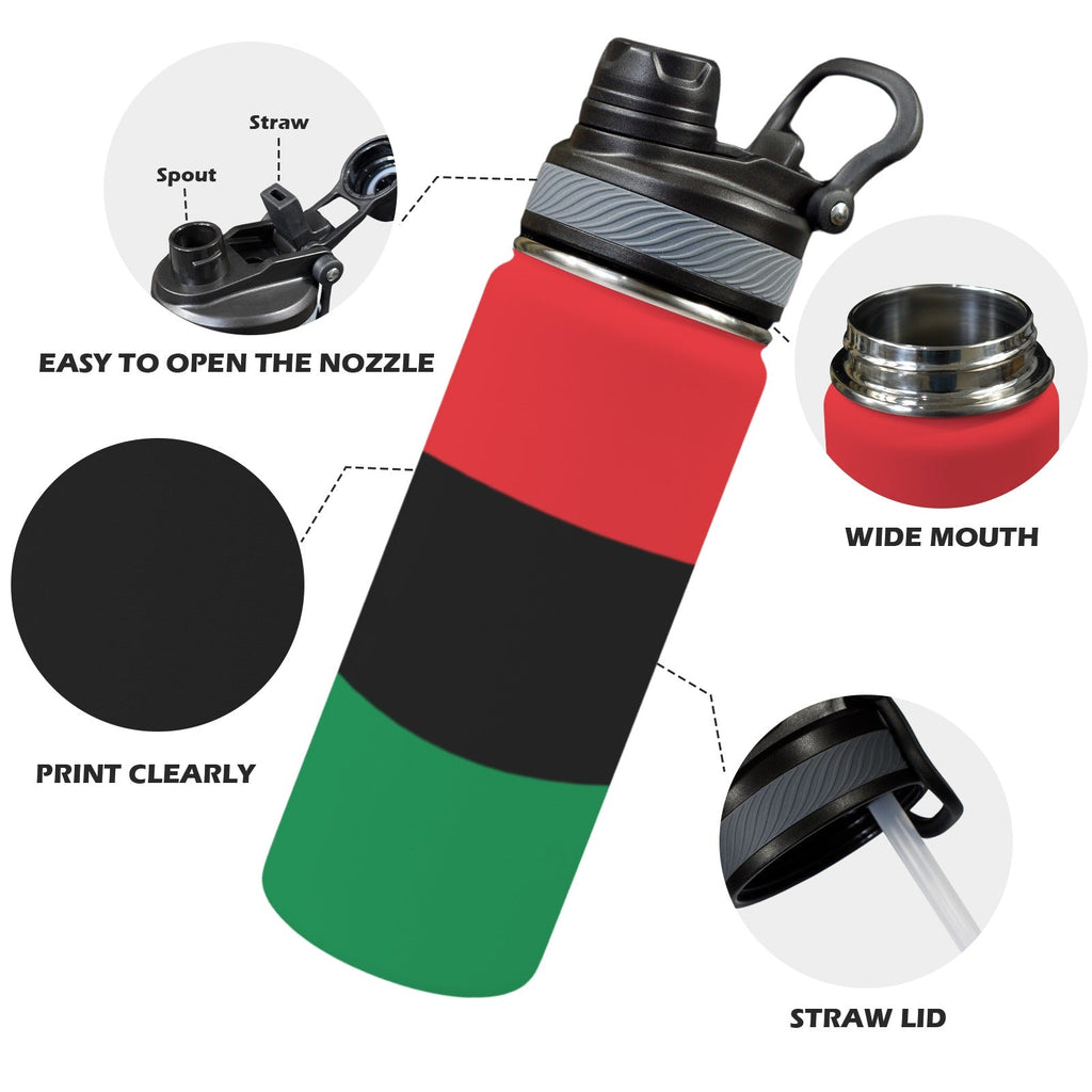 Pan African Flag Insulated Water Bottle with Dual - Use Lid (18oz) - Conscious Apparel Store