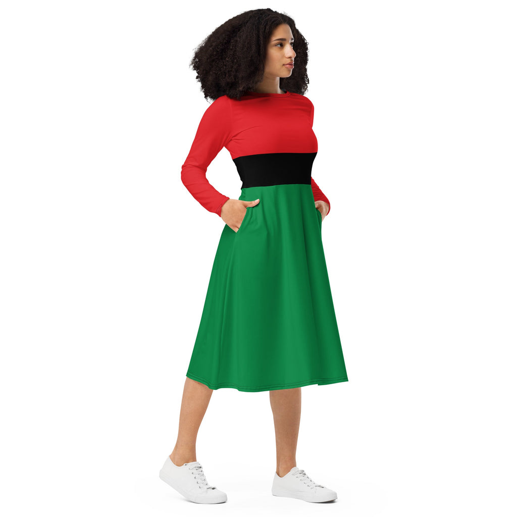 Pan African Flag long sleeve midi dress - Conscious Apparel Store