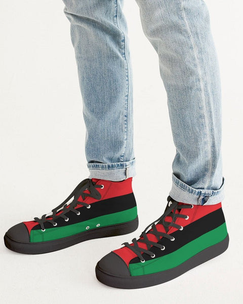 Pan African Flag Men's Hightop Canvas Shoe - Black - Conscious Apparel Store