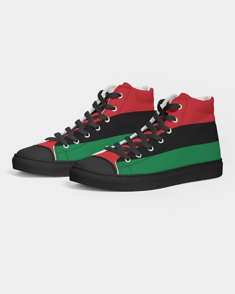 Pan African Flag Women's Hightop Canvas Shoe - Black - Conscious Apparel Store