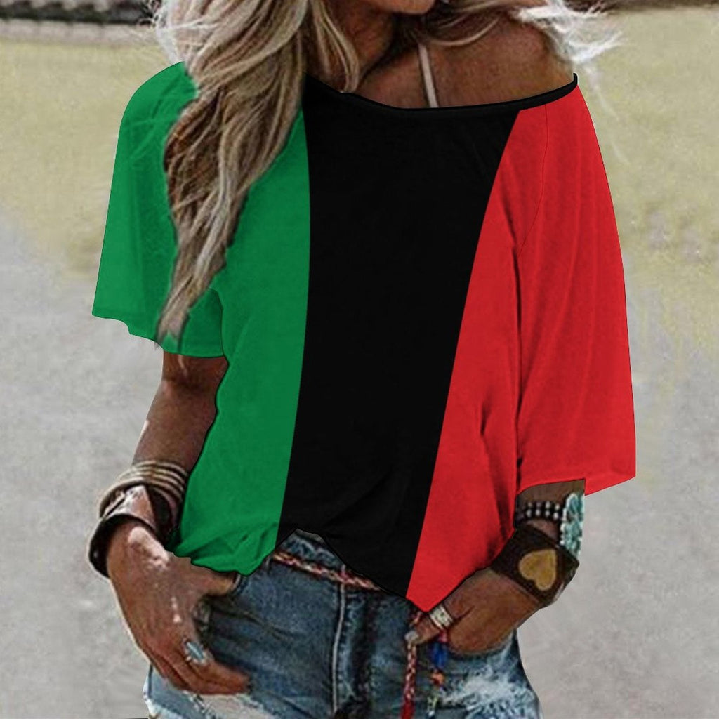 Pan African Flag Women’s Loose Half-Sleeve Boat Neck T-Shirt - Conscious Apparel Store