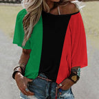 Pan African Flag Women’s Loose Half-Sleeve Boat Neck T-Shirt - Conscious Apparel Store
