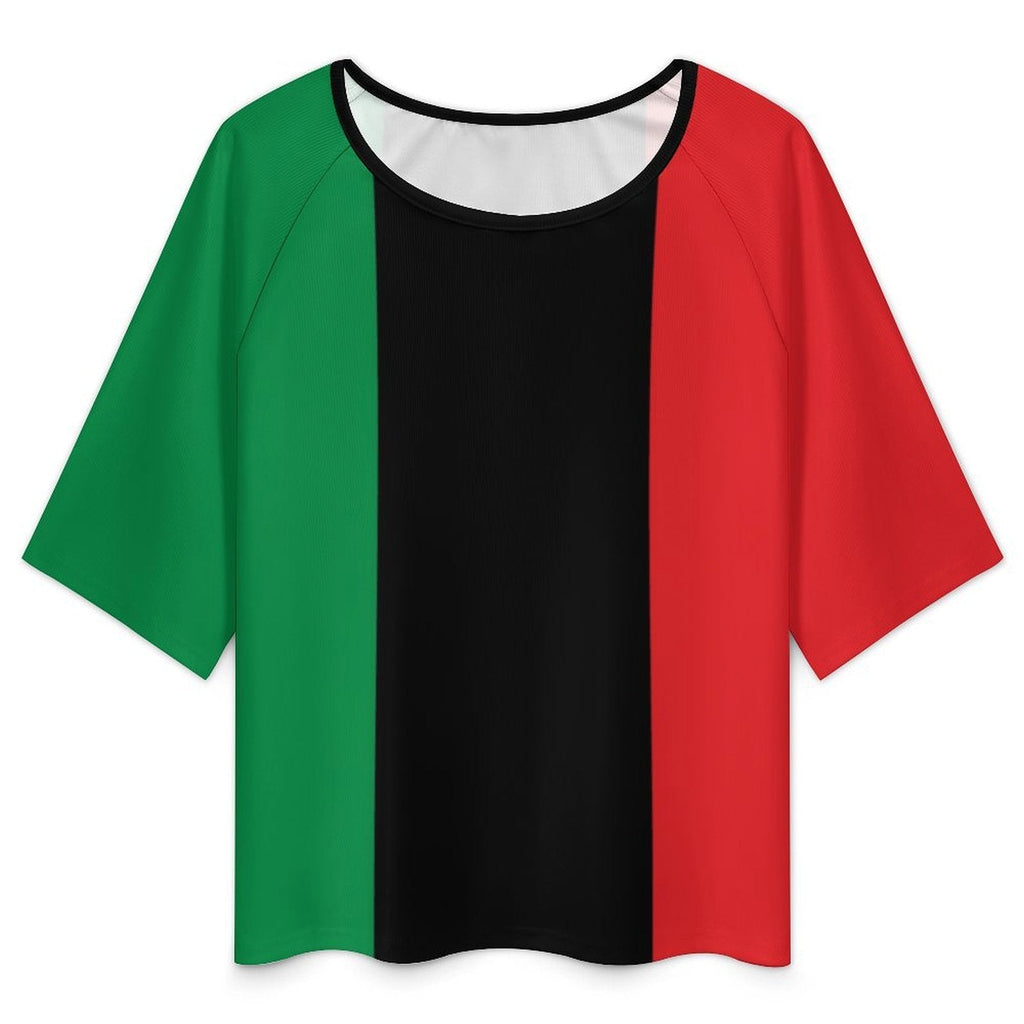 Pan African Flag Women’s Loose Half-Sleeve Boat Neck T-Shirt - Conscious Apparel Store