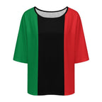 Pan African Flag Women’s Loose Half-Sleeve Boat Neck T-Shirt - Conscious Apparel Store