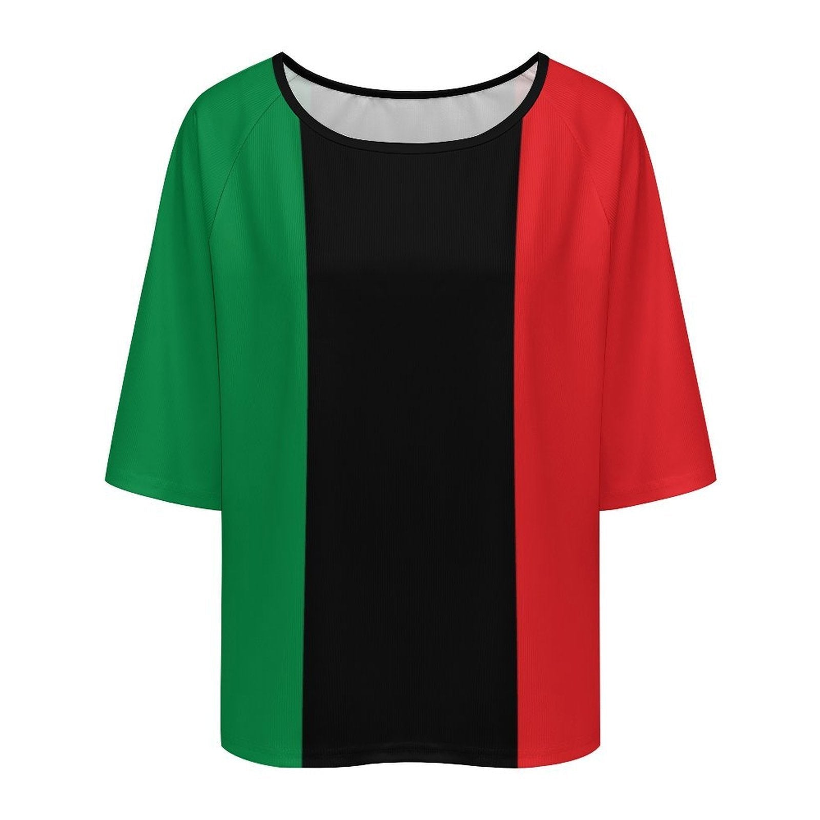 Pan African Flag Women’s Loose Half-Sleeve Boat Neck T-Shirt - Conscious Apparel Store