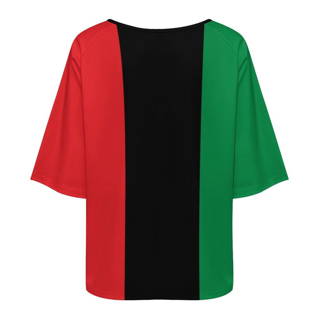Pan African Flag Women’s Loose Half-Sleeve Boat Neck T-Shirt - Conscious Apparel Store