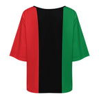 Pan African Flag Women’s Loose Half-Sleeve Boat Neck T-Shirt - Conscious Apparel Store
