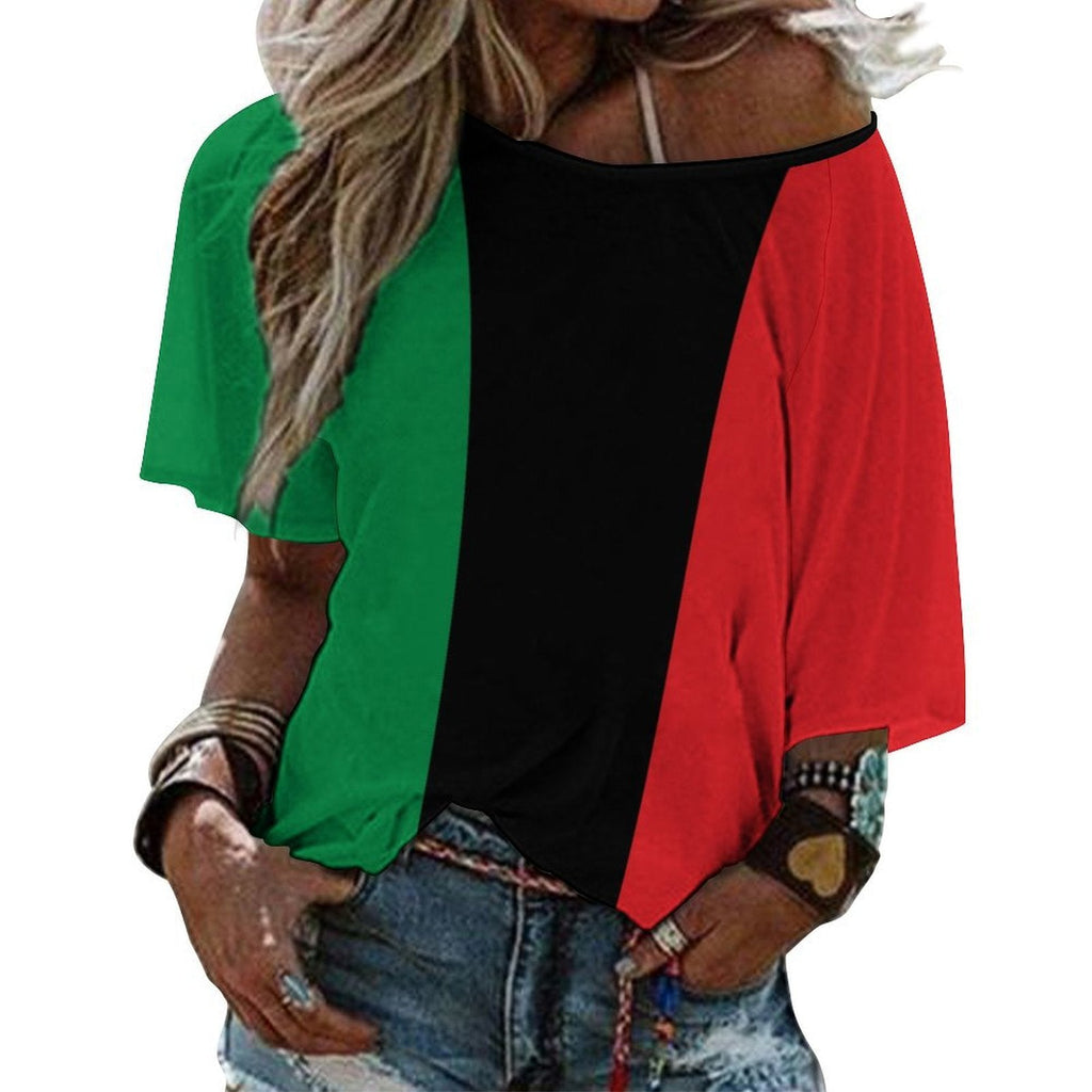 Pan African Flag Women’s Loose Half-Sleeve Boat Neck T-Shirt - Conscious Apparel Store