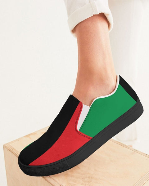 Pan African Flag Women's Slip - On Canvas Shoe - Black - Conscious Apparel Store